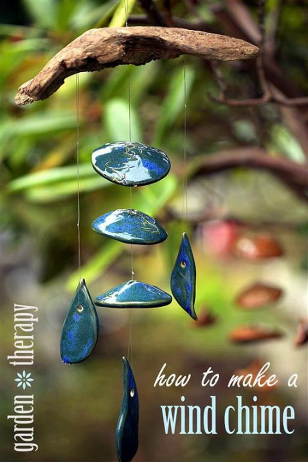 DIY Wind Chime Made with Dried Branch and Clay Pendants or Pieces. See the tutorial 