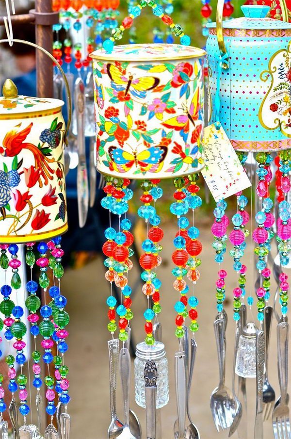 Wind Chimes Made from Tin Cans, BeadS and Silver-plates. See more details 