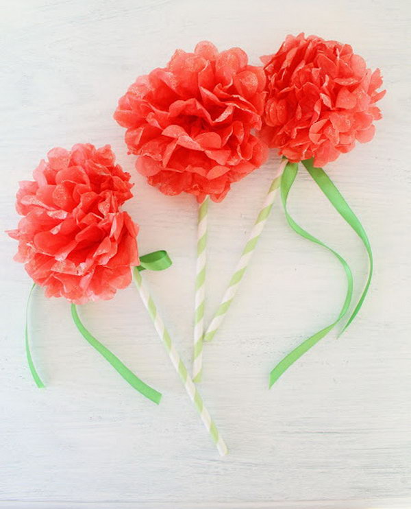 DIY Hand-glittered Mini Paper Pom Fairy Flower Wands. See how 