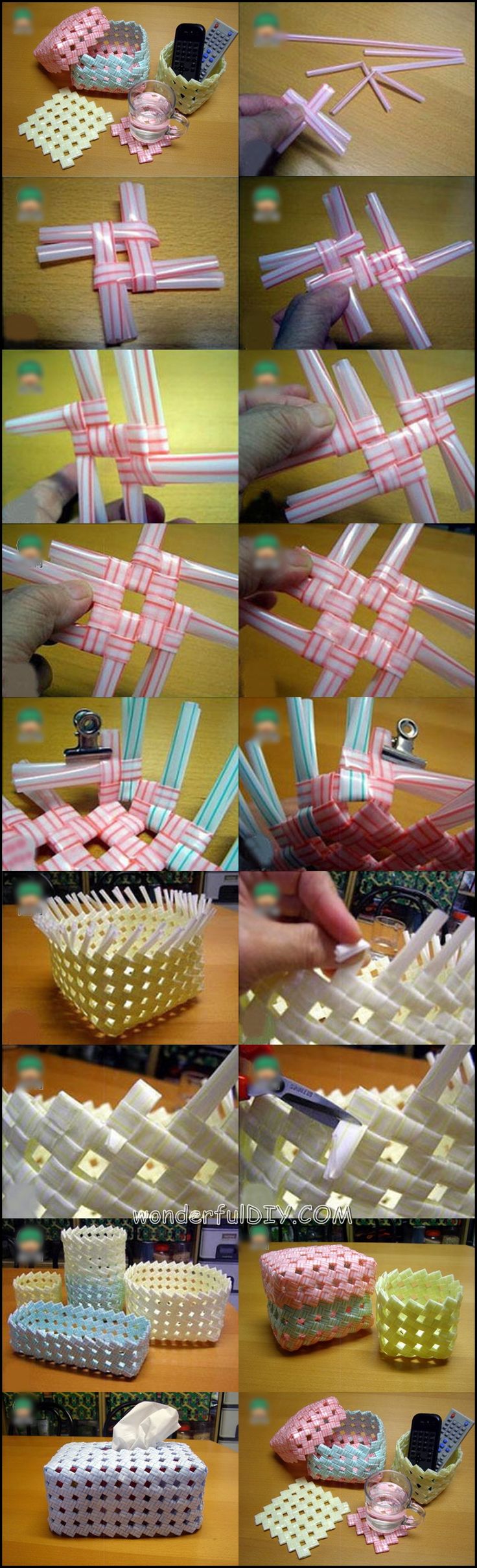 DIY Creative Drinking Straw Basket. See the tutorial 
