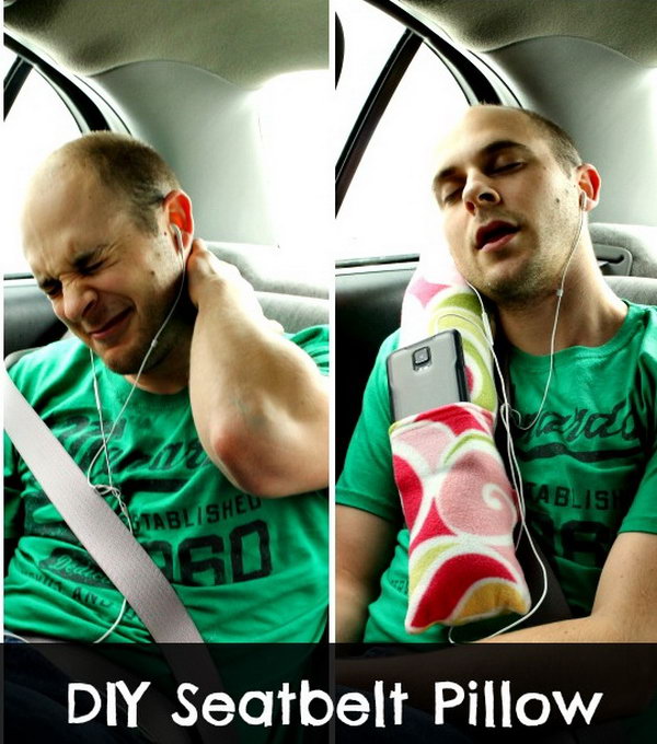 DIY Comfortable Seat-belt Road Trip Car Pillow. 