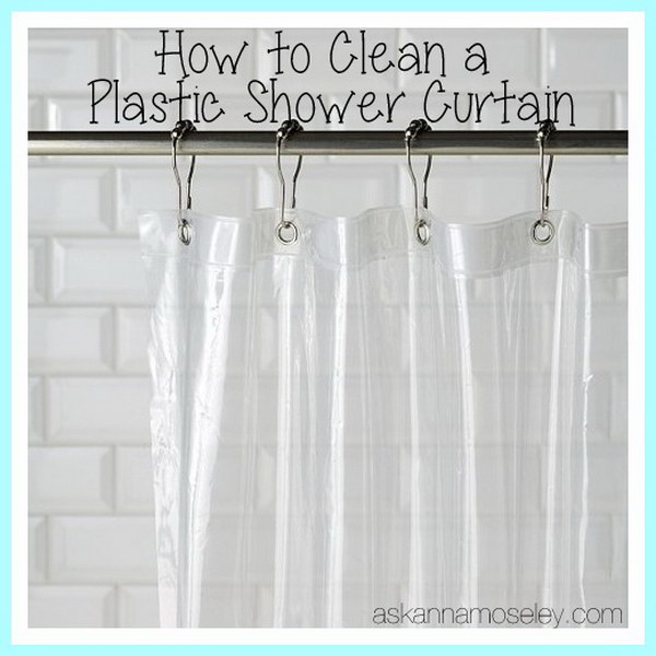 How to Clean a Plastic Shower Curtain?  Plastic shower curtain is not easy to wash. But you can add some white vinegar to the load of the washing machine along with some towels.  Towels can keep it from bunching up. More directions via 