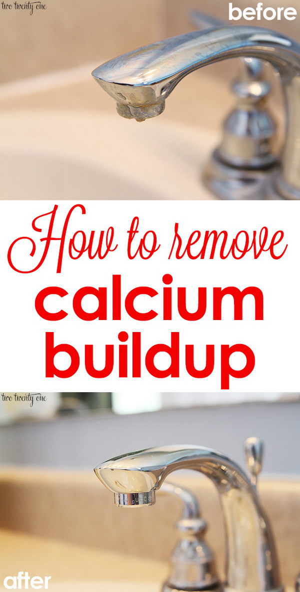 How To Clean Calcium Off Faucets. Calcium in the faucet is a big cleaning problem in the bathroom. I am so happy to met this bathroom cleaning tip. All we need is CLR (Calcium Lime Rust) and Magic Eraser. Tutorial via 