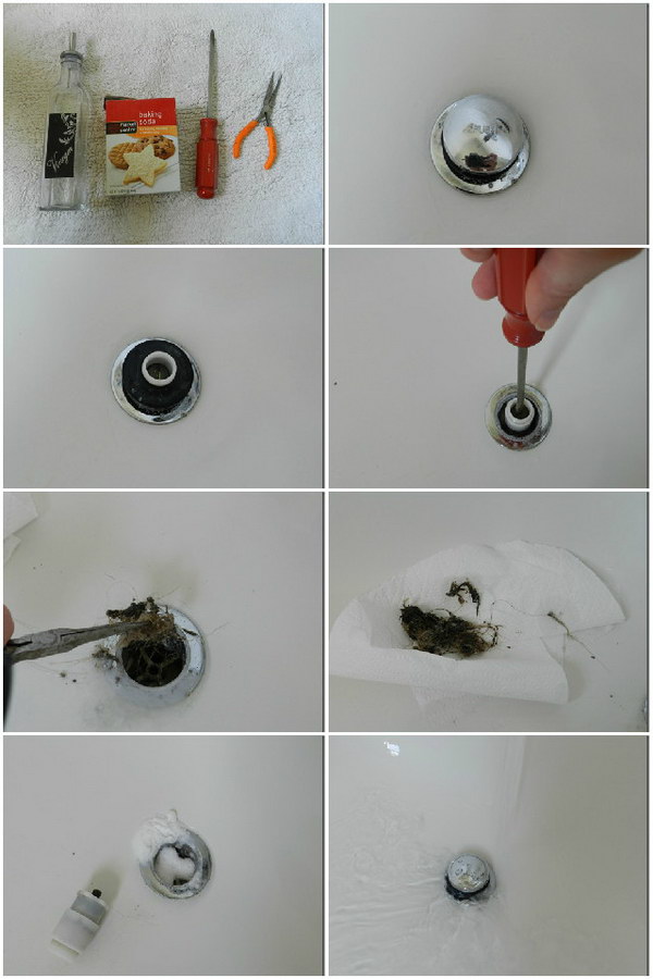 Tutorial on Cleaning a Bathtub Drain. Here is a step-by-step tutorial on how to clean the bathtub drain quickly just using baking soda and vinegar. Head over to the tutorial 