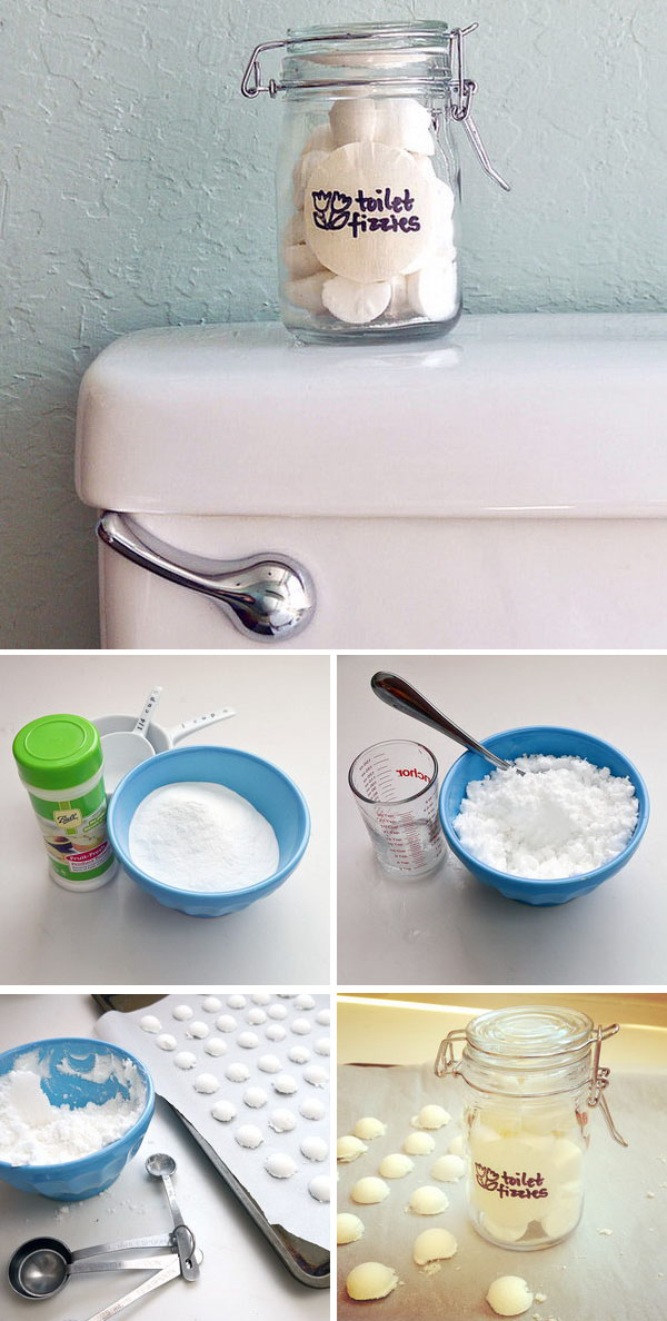 Homemade Toilet Bomb Fizzies. Using this homemade toilet fizzies to keep your toilet looking fresh and clean and eliminate smells in the bathroom. Get the recipe 