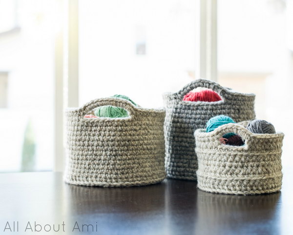 Chunky Crocheted Baskets . 