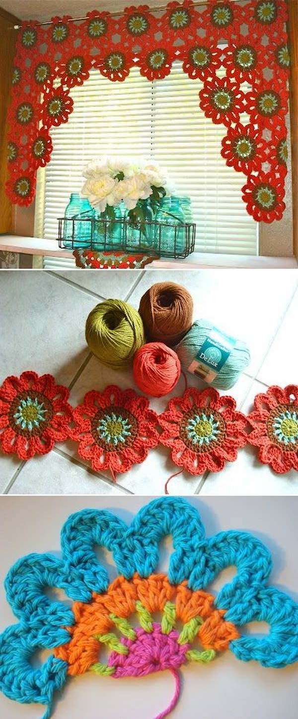 Crochet Flower Power Valance. 