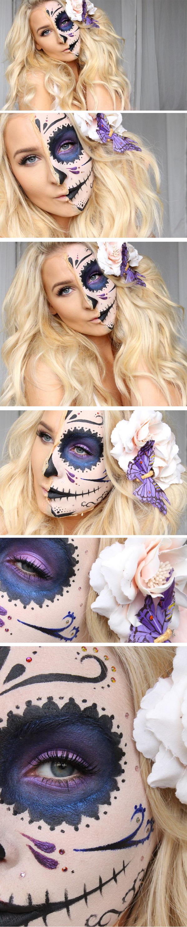 Half Sugar Skull Makeup Tutorial 