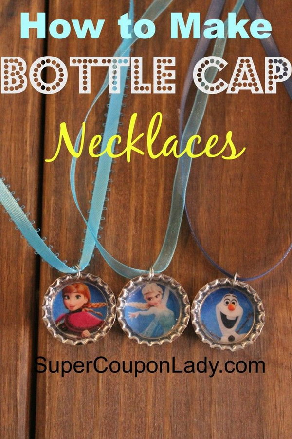 DIY Frozen Bottle Cap Necklaces. 
