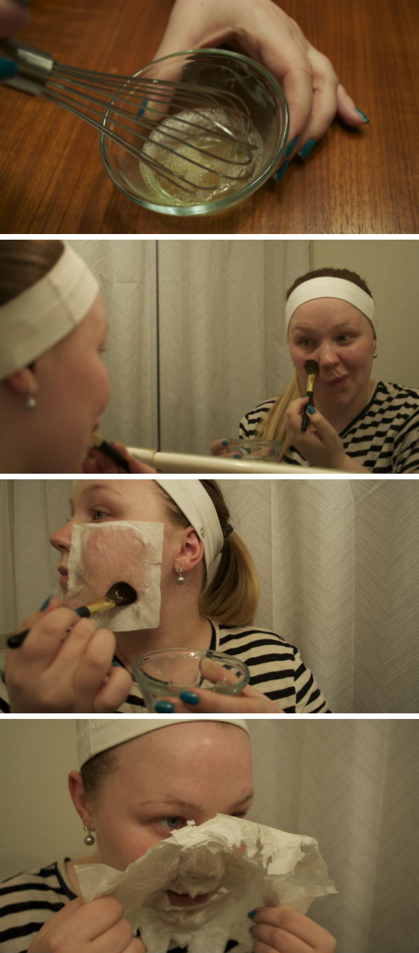 DIY Egg Whites and Tissue Face Mask. 