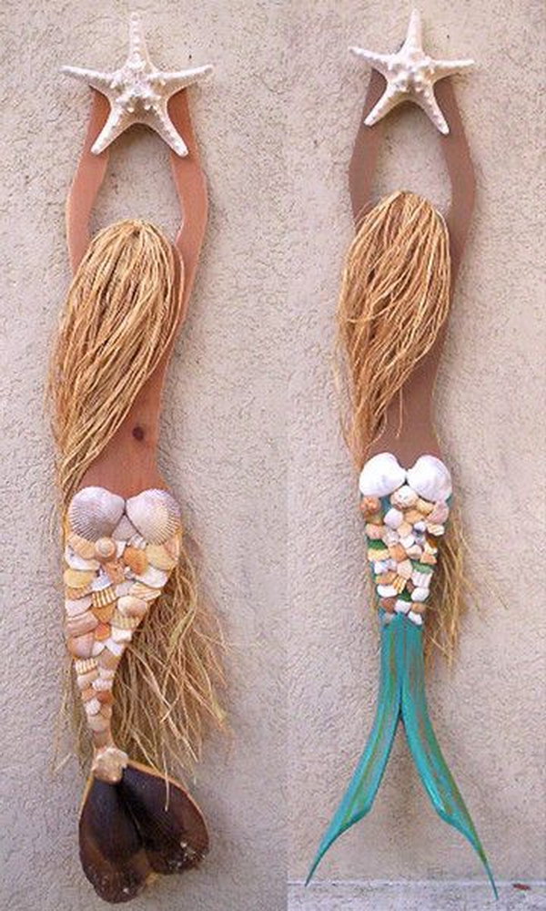 DIY Mermaid Carved from Reclaimed Wood Hand Decorated and Painted 