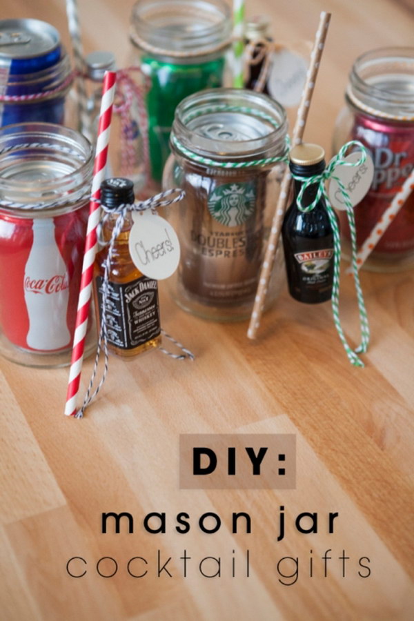 DIY: Mason Jar Cocktail Gifts For Men. These mason jar cocktail gifts are the perfect gifts for those men who love to drink!