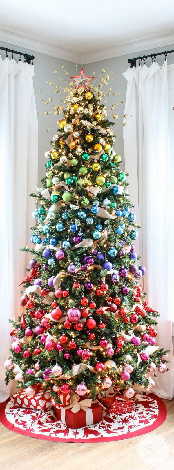 Rainbow Christmas Tree. This is a bright idea when you don't want a traditional Christmas tree. 