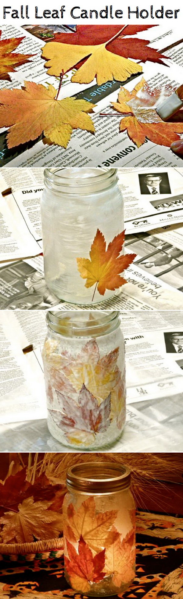 DIY Fall Leaf Candle Holder. 