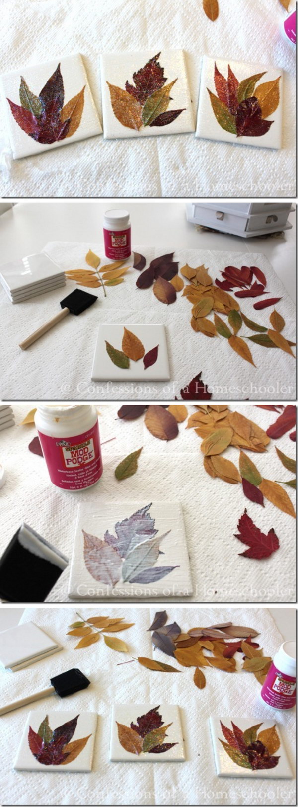 Homemade Leaf Coaster Craft. 