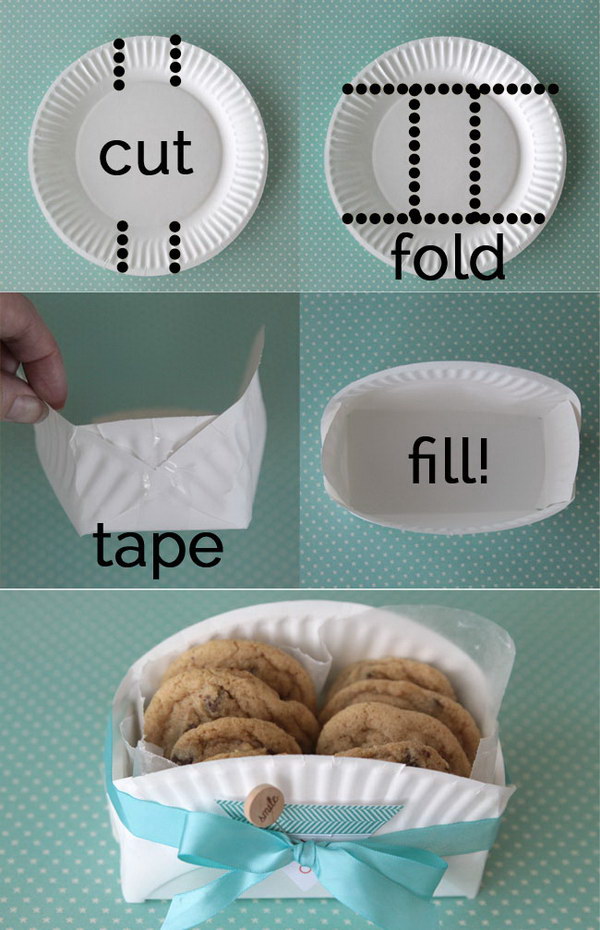 DIY Cookie Basket Made from a Paper Plate. 