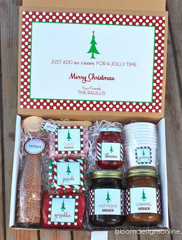 Homemade Christmas Sundaes Kit Gift Basket. 