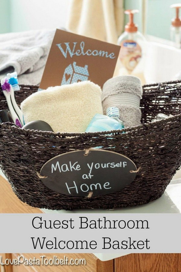 Guest Bathroom Welcome Gift Basket. 