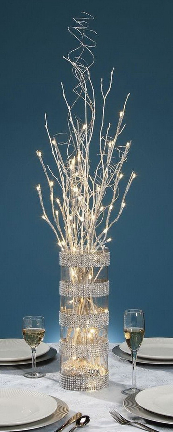 Silver LED Glitter Branch Centerpiece. 