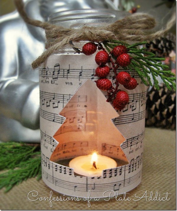 Sheet Music Mason Jar Christmas Candle. This is a awesome gift idea for music lovers. It also adds vintage style to your home decorations