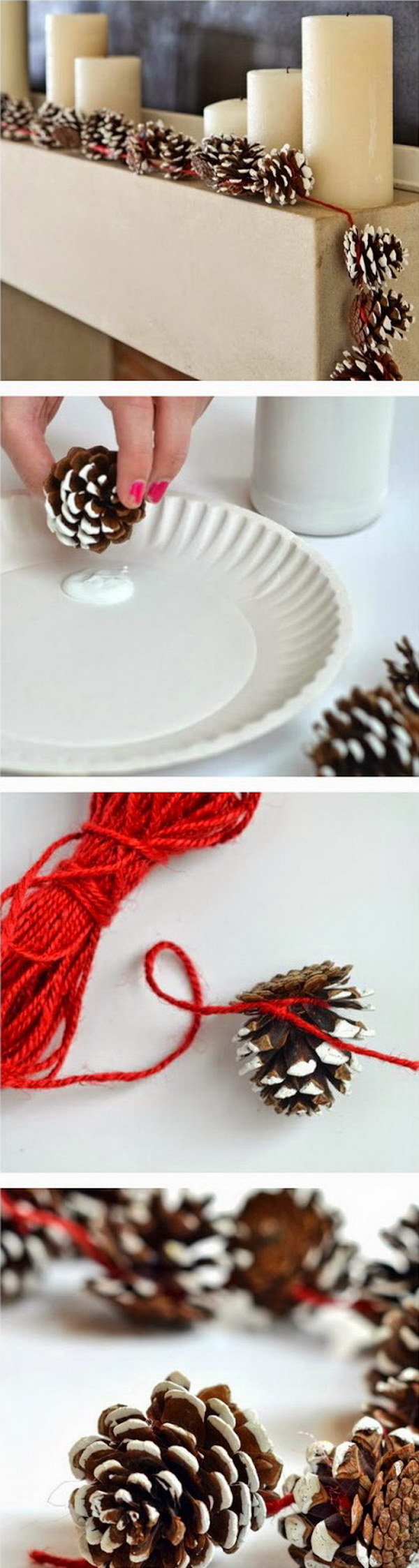 Pine Cone Garlands for Christmas Decoration. Love its rustic look for decoration at home. Super easy crafts that can get your kids involved in.