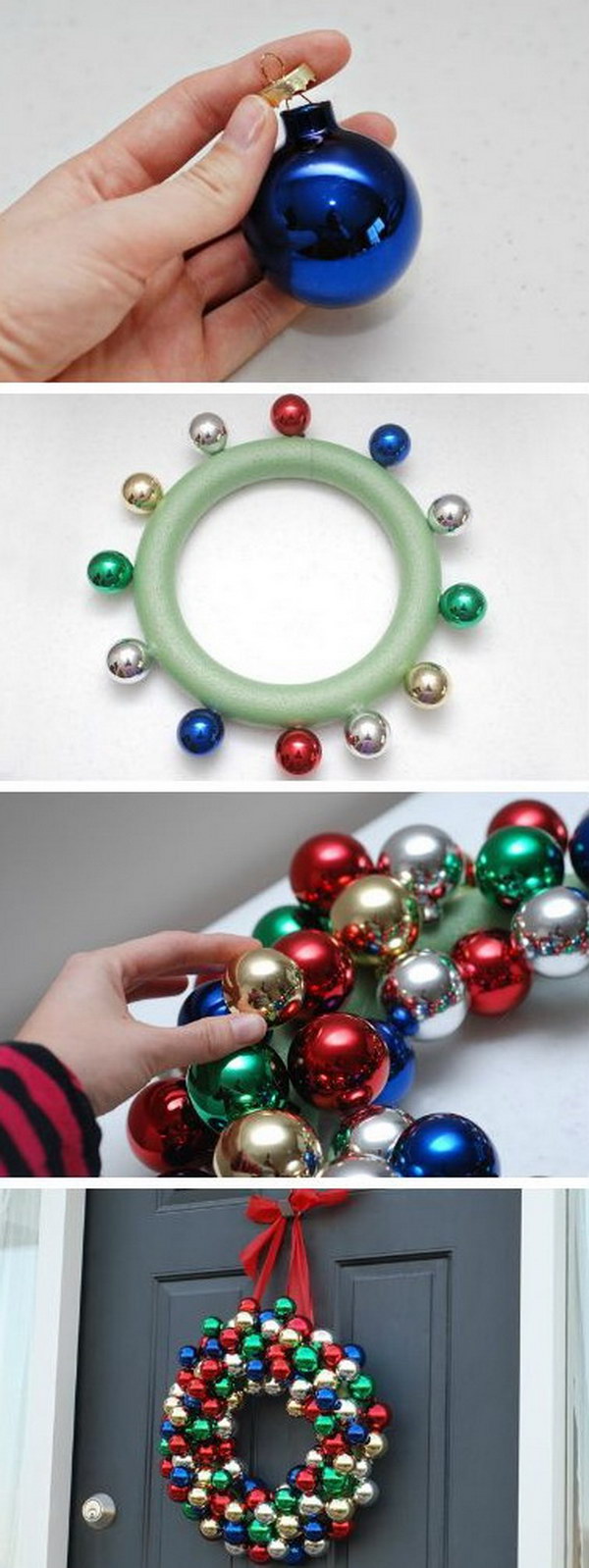 DIY Christmas Ornament Wreath. Super simple and inexpensive Christmas wreath. Look perfect on your front door!