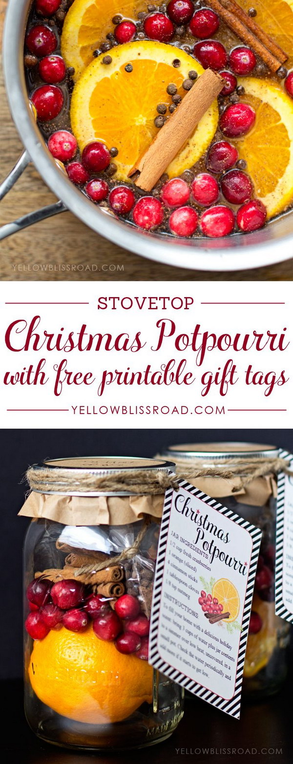Homemade Potpourri with Free Printable Tag. Send your neighbors potpourri like this which makes all the Christmas rooms smell good.