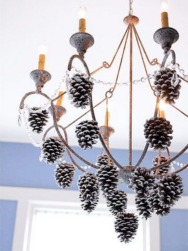 Pretty Pinecones for a Dining Room Chandelier 