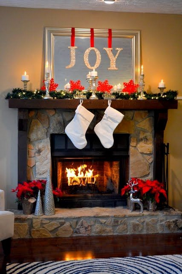 Simple Beautiful Holiday Mantel DIY JOY Letters