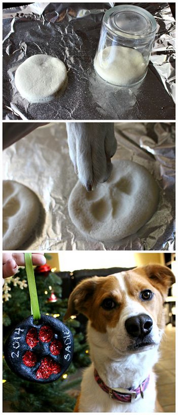 DIY Salt Dough Puppy Paw Print Christmas Ornament. 