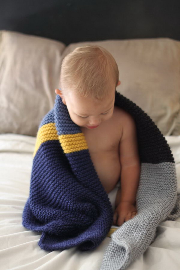 Knit Colorblock Bias Baby Blanket 