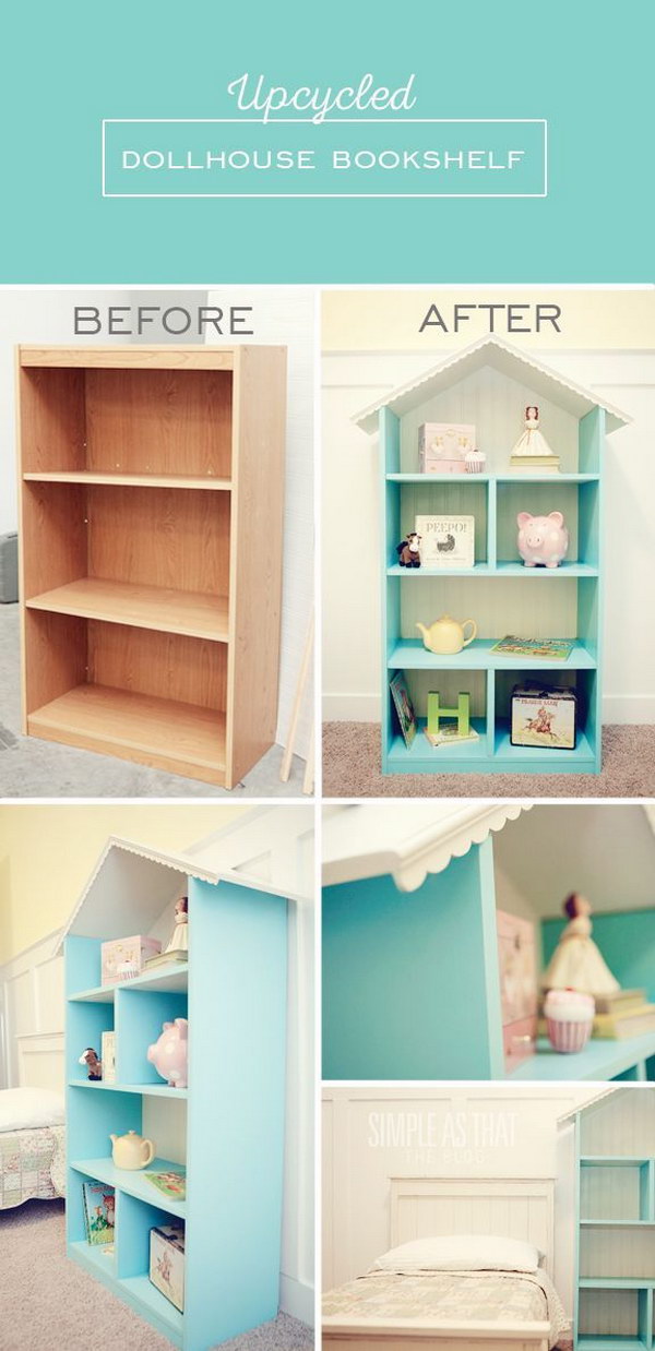 Awesome Dollhouse Bookshelf Made from an Old Bookcase 