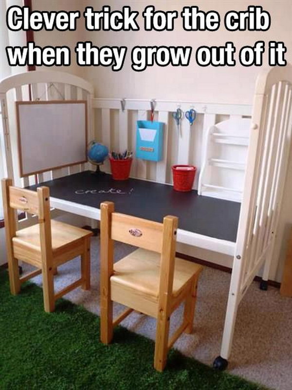 Recycle an Old Crib into a Craft or Work Station for Kids 