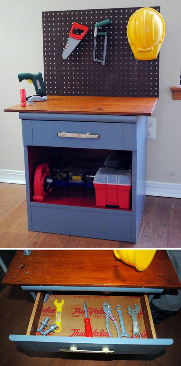 Turn an Old Night Stand to a Craft Bench for Kids 