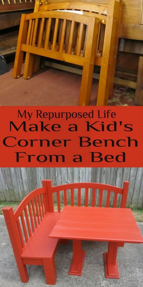 Make a Kid’s Corner Bench and Play Table from an Old Bed 