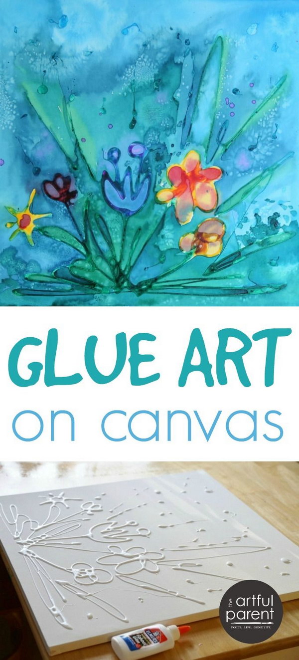Glue Art and Watercolor Paint on Canvas 