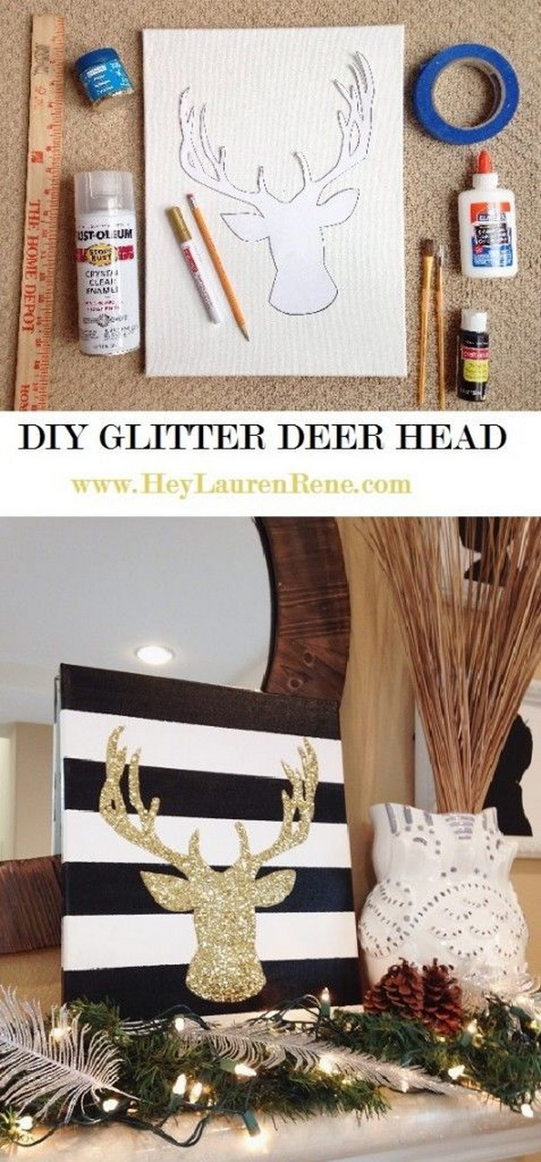 DIY Sparkly Reindeer Head Canvas 