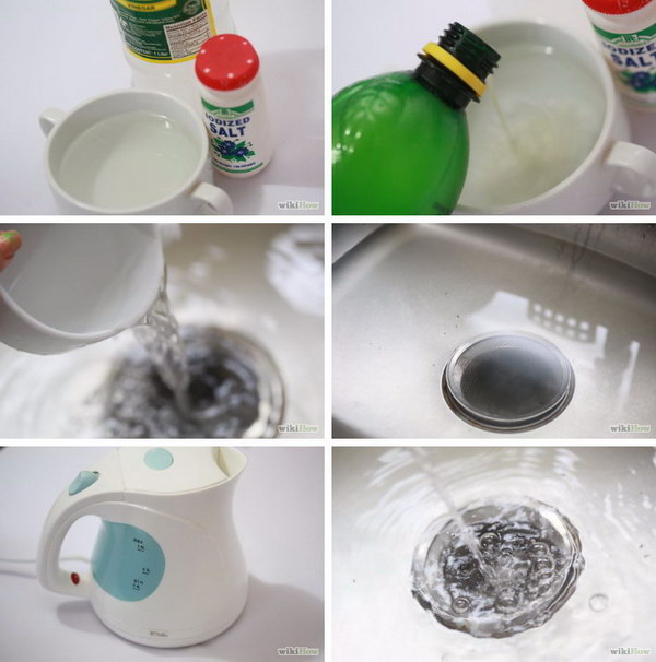 Unclog a Drain with Salt, Vinegar and Boiling Water. 