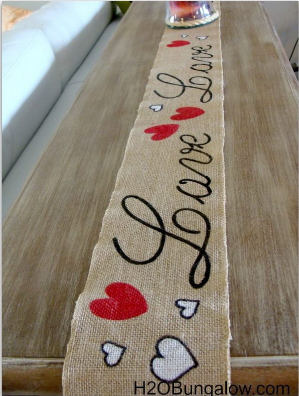 Cute Valentines Day Decor - Burlap 'Love' Table Runner. 