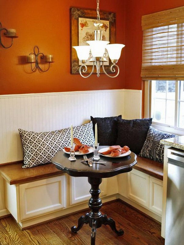 Small Breakfast Nook with L-Shaped Banquette Seating. 