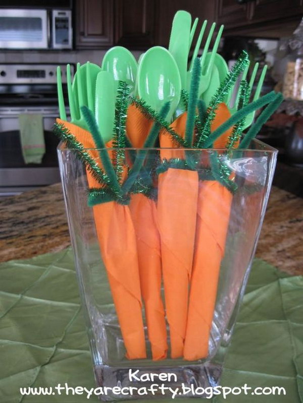 Easter Themed Cutlery Arrangement Looks Like Carrots 