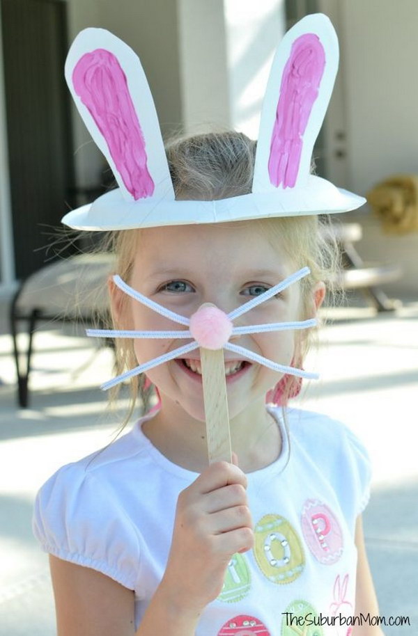 Paper Plate Easter Bunny Ears & Bunny Nose Mask For Kids 