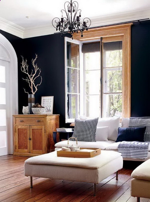 Living Room with Black Painting Walls. 