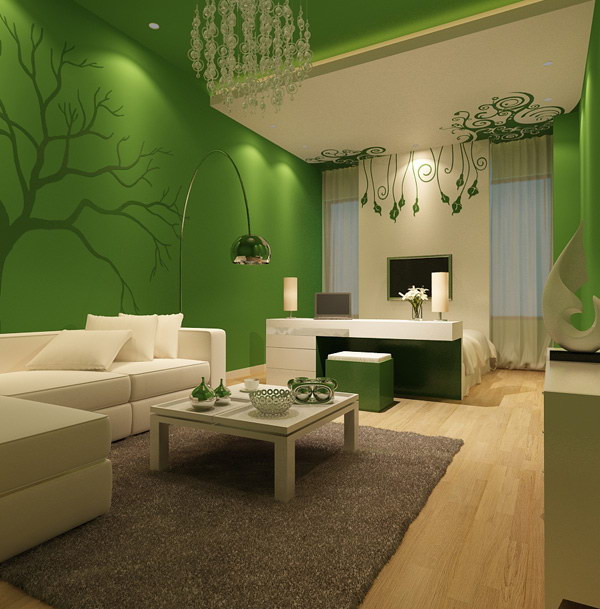 Grass Green and Creamy White Living Room Painting. 