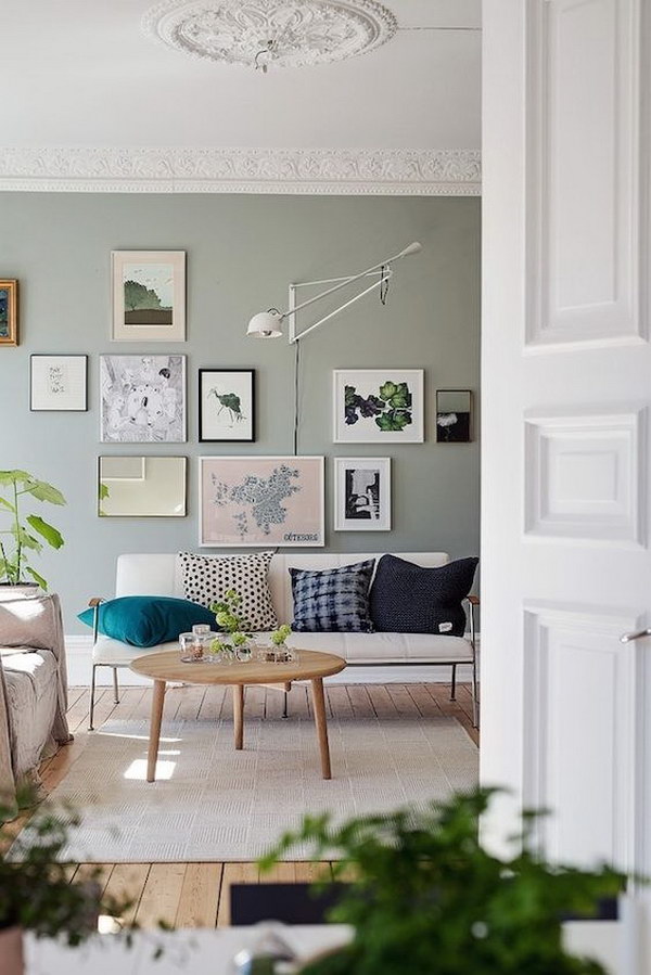 Swedish Living Room in Green and Cognac. 