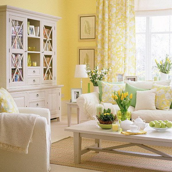 Bright Sunny Yellow-walled Living Room. 