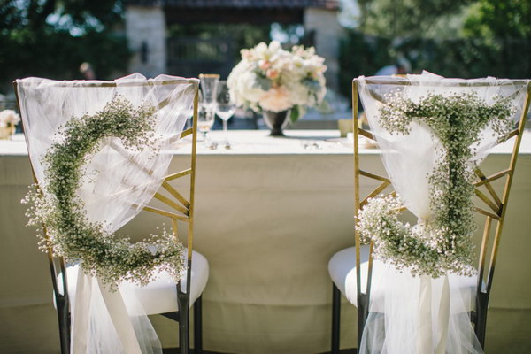 Baby's Breath Monograms on Bride and Groom's Chair 