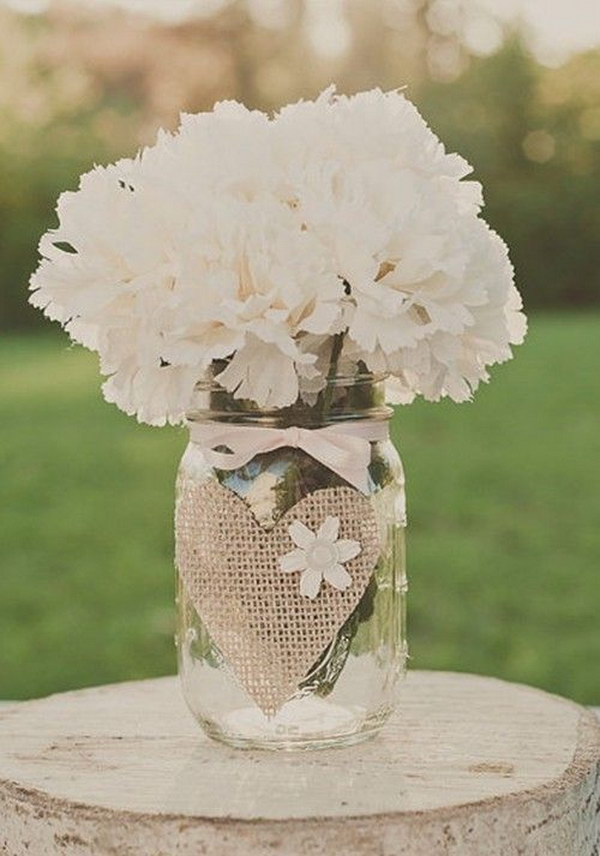 Burlap Mason Jar Centerpiece 