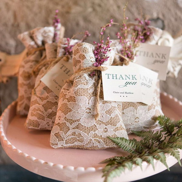 Rustic Chic Burlap and Lace Favor Bags 