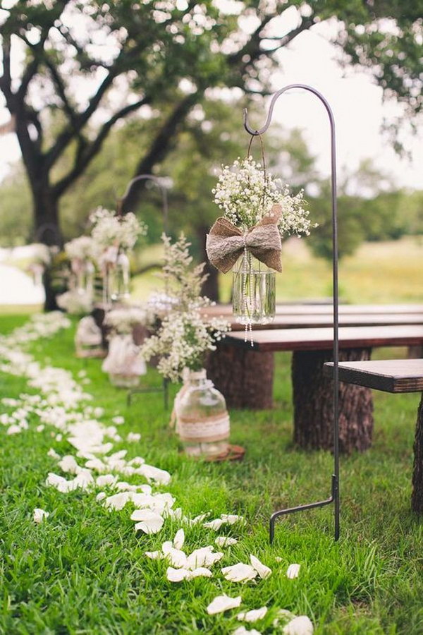 Burlap Aisle Runners for Weddings with Baby's Breath 